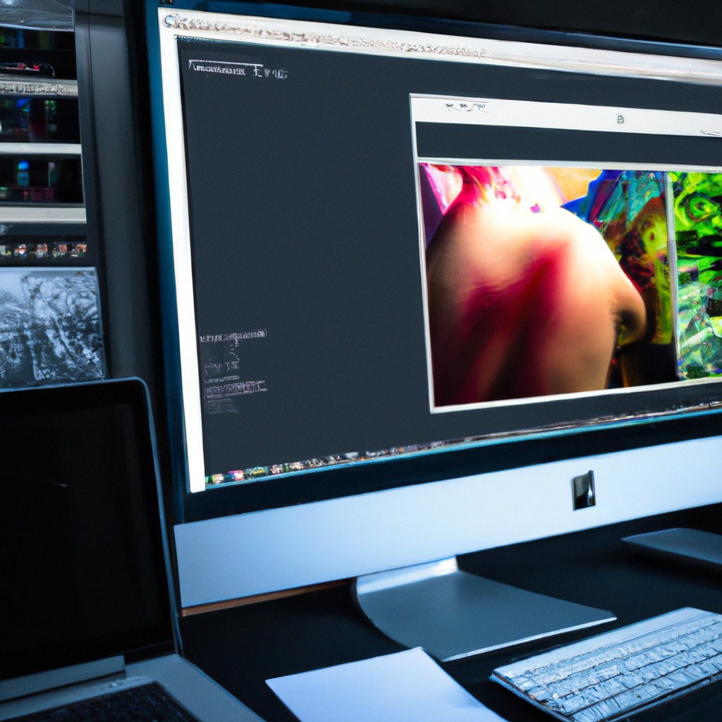 色補正済みモニターで画像を書き出すレタッチャーの納品イメージ